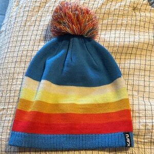 Kavu women’s' Striped Pom Beanie - Blue and Multicolor